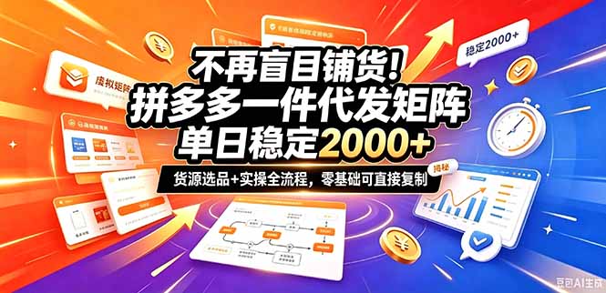（20955期）不再盲目铺货！拼多多一件代发矩阵落地攻略，提供优质货源店铺运营全流程，零基础可直接复制|无忧资源社