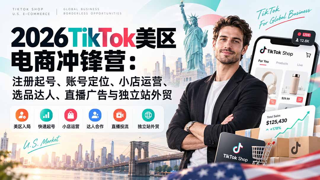 （20858期）2026TikTok美区电商冲锋营：注册起号、账号定位、小店运营、选品达人、直播广告与独立站外贸|无忧资源社