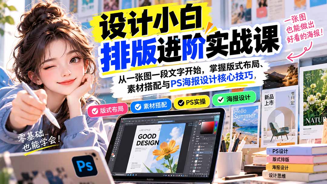 （20838期）设计小白排版进阶实战课：从一张图一段文字开始，掌握版式布局、素材搭配与PS海报设计核心技巧|无忧资源社