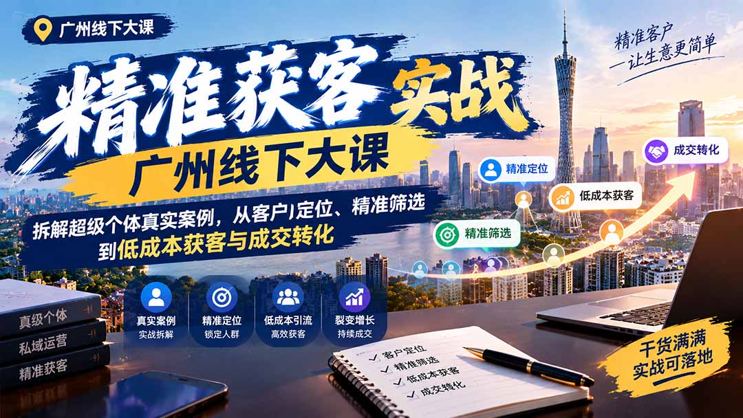 （20820期）精准获客实战广州线下大课：拆解超级个体真实案例，从客户定位、精准筛选到低成本获客与成交转化|无忧资源社