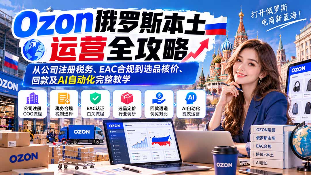 （20851期）Ozon俄罗斯本土运营全攻略：从公司注册税务、EAC合规到选品核价、回款及AI自动化完整教学|无忧资源社