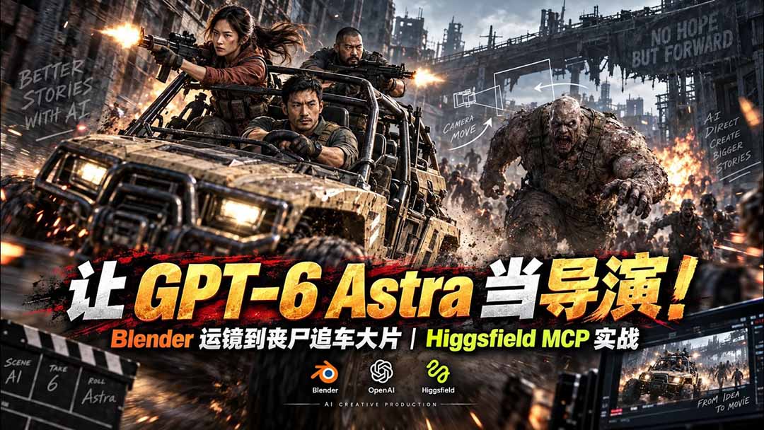 （20762期）【无水印】让 GPT-6 Astra 当导演！Blender 运镜到丧尸追车大片｜Higgsfield MCP 实战|无忧资源社