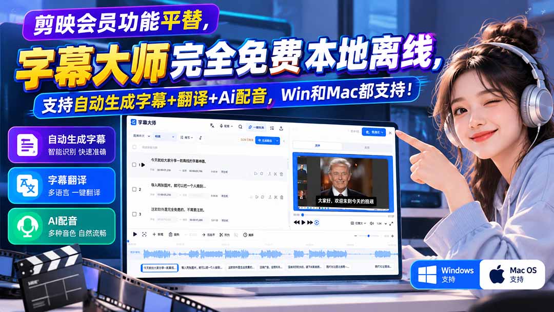 （20902期）剪映会员功能平替，字幕大师完全免费本地离线，支持自动生成字幕+翻译+Ai配音，Win和Mac都支持！|无忧资源社