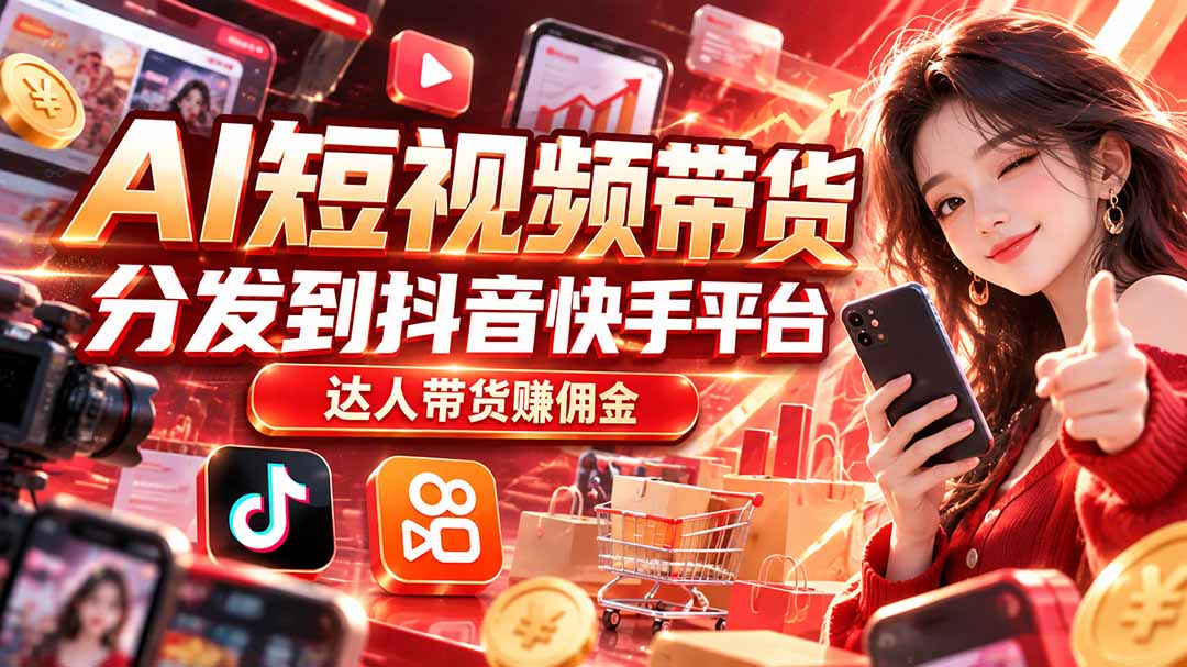 （20754期）【AI短视频带货】分发到抖音快手平台，达人带货赚佣金|无忧资源社
