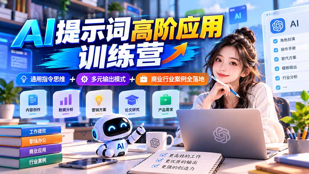 （20823期）【无水印】AI提示词高阶应用训练营｜通用指令思维+多元输出模式+商业行业案例全落地|无忧资源社