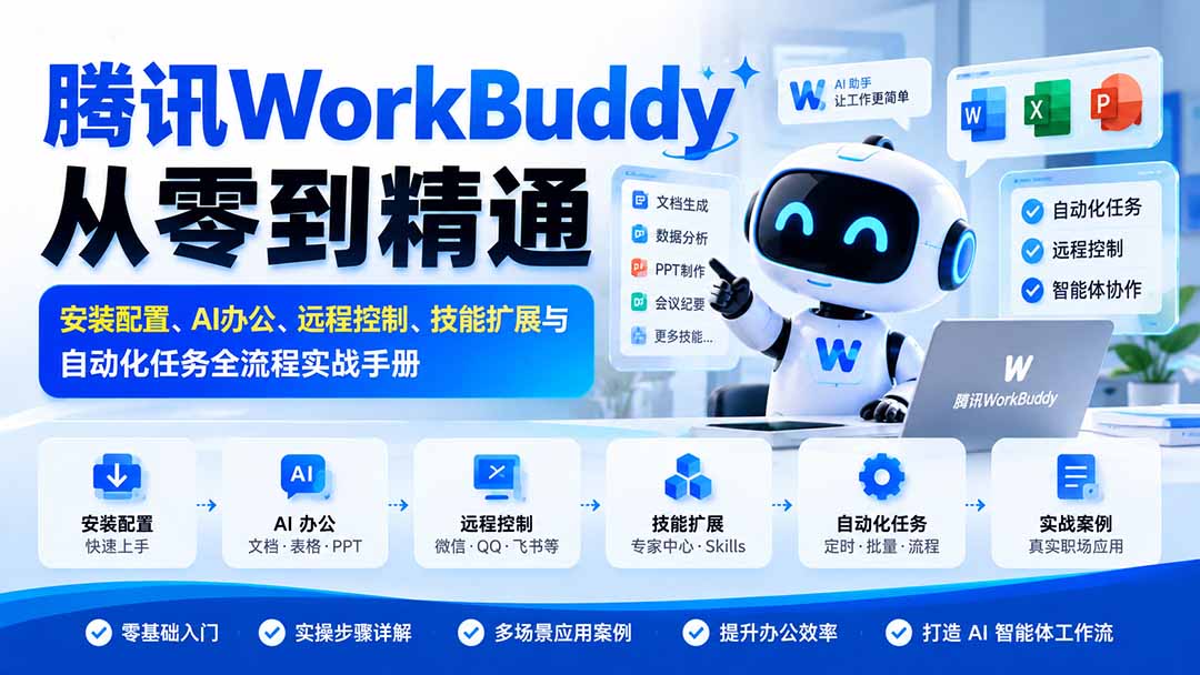 （20977期）腾讯WorkBuddy从零到精通：安装配置、AI办公、远程控制、技能扩展与自动化任务全流程实战手册|无忧资源社
