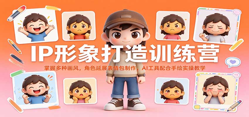 IP形象打造训练营：掌握多种画风，角色延展表情包制作，AI工具配合手绘实操教学|无忧资源社