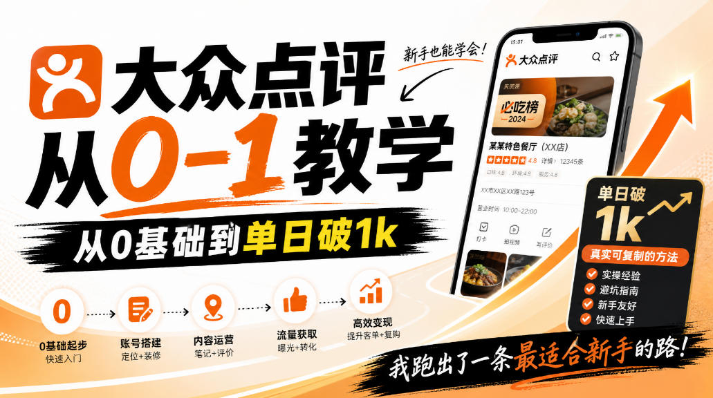 大众点评分成从0-1教学，从0基础到单日破1k，我跑出了一条最适合新手的路|无忧资源社