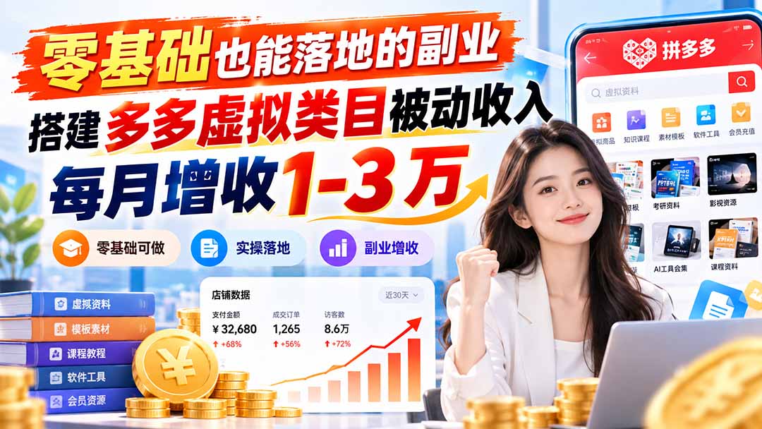 （20870期）零基础也能落地的副业，搭建多多虚拟类目被动收入，每月增收 1-3 万|无忧资源社