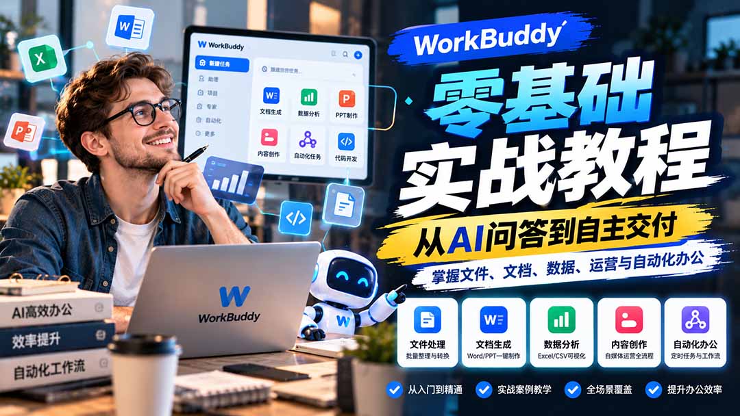 （20827期）WorkBuddy零基础实战教程：从AI问答到自主交付，掌握文件、文档、数据、运营与自动化办公|无忧资源社