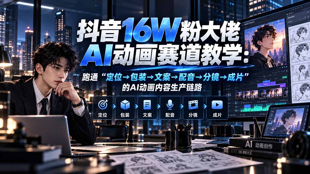 (20791期)抖音16W粉大佬规则门禁AI动画赛道教学:跑通“定位→包装→文案→配音→分镜→成片”的AI动画内容生产链路|无忧资源社