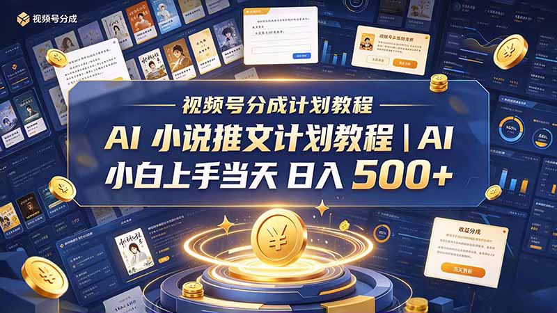 （20937期）最新视频号分成计划教程｜AI 小说推文，小白上手当天日入 500+|无忧资源社