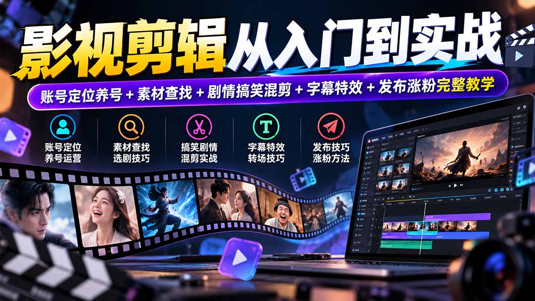 (20812期)影视剪辑从入门到实战:账号定位养号+素材查找+剧情搞笑混剪+字幕特效+发布涨粉完整教学|无忧资源社