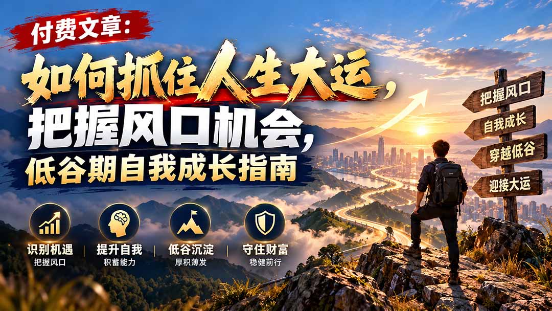 （20942期）付费文章：如何抓住人生大运，把握风口机会，低谷期自我成长指南|无忧资源社