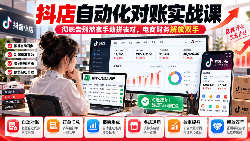抖店自动化对账实战课，彻底告别熬夜手动拼表对，账电商财务解放双手|无忧资源社