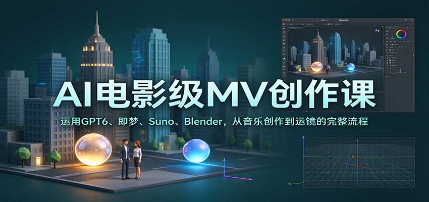 AI电影级MV创作课:运用GPT6、即梦、Suno、Blender,从音乐创作到运镜的完整流程|无忧资源社