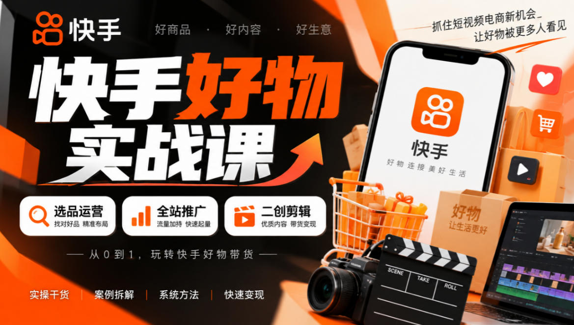 快手好物实战课｜选品运营+全站推广+二创剪辑带货变现|无忧资源社