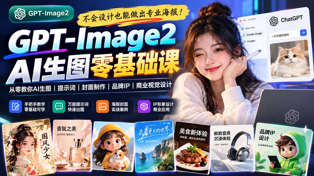 （20944期）不会设计也能做出专业海报！GPT-Image2从零教你AI生图、提示词、封面制作、品牌IP与商业视觉设计|无忧资源社