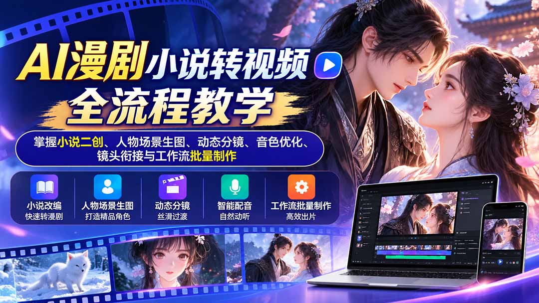 （20880期）AI漫剧小说转视频全流程教学：掌握小说二创、人物场景生图、动态分镜、音色优化、镜头衔接与工作流批量制作|无忧资源社