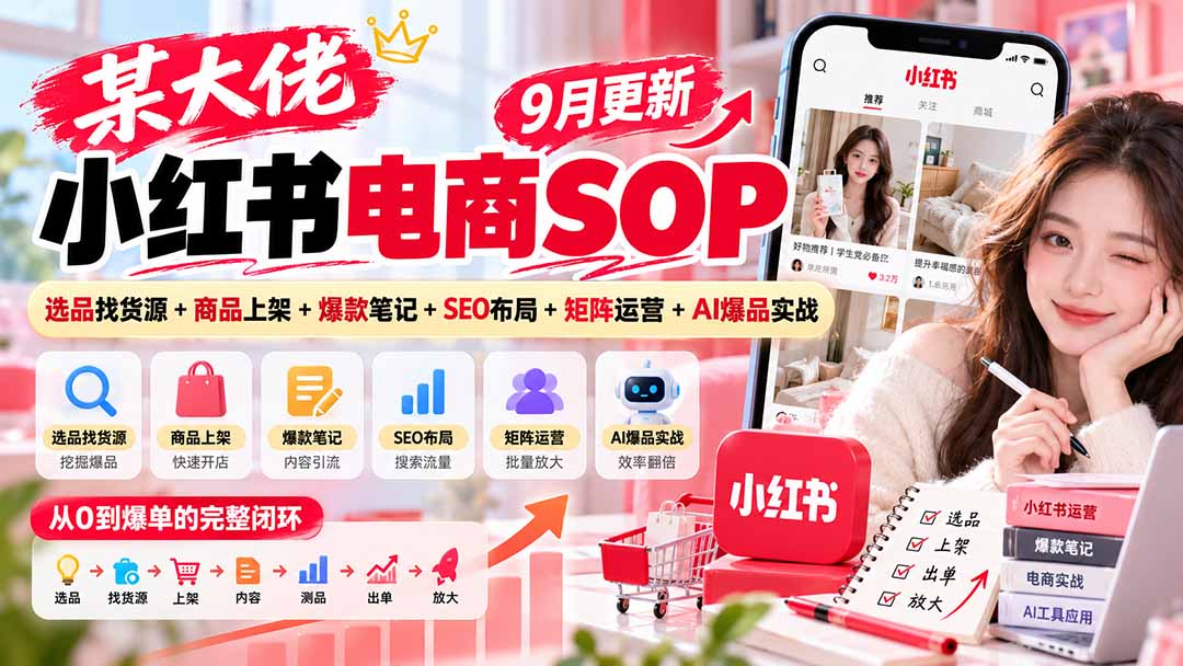 （20757期）某大佬小红书电商SOP｜9月更新：选品找货源+商品上架+爆款笔记+SEO布局+矩阵运营+AI爆品实战|无忧资源社