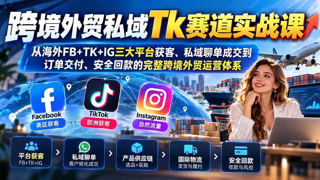 （20894期）跨境外贸私域Tk赛道实战课：从海外FB+TK+IG三大平台获客、私域聊单成交到订单交付、安全回款的完整跨境外贸运营体系|无忧资源社