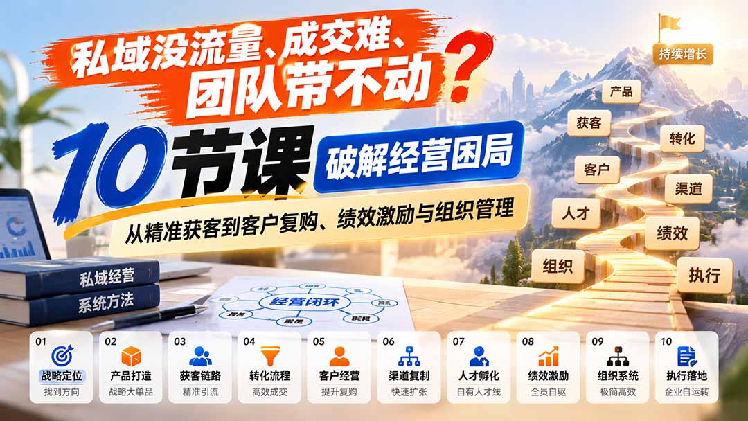 （20931期）私域没流量、成交难、团队带不动？10节课破解经营困局，从精准获客到客户复购、绩效激励与组织管理|无忧资源社