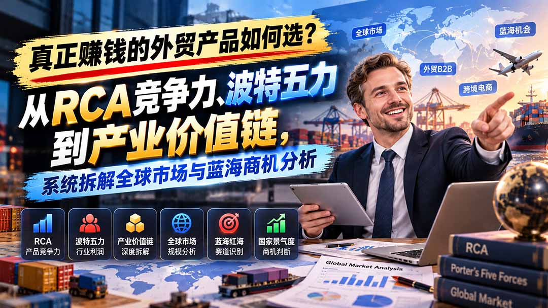 （20932期）真正赚钱的外贸B2B产品如何选？从RCA竞争力、波特五力到产业价值链，系统拆解全球市场与蓝海商机分析|无忧资源社