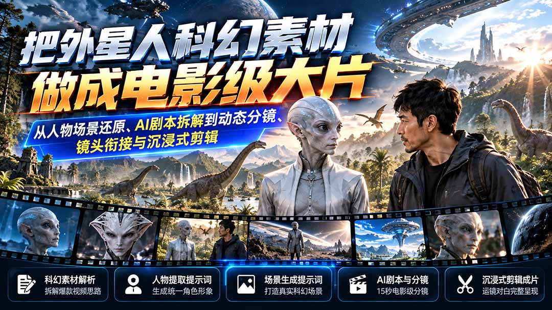 （20946期）把外星人科幻素材做成电影级大片：从人物场景还原、AI剧本拆解到动态分镜、镜头衔接与沉浸式剪辑|无忧资源社