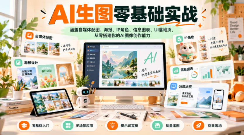 AI生图零基础实战，涵盖自媒体配图、海报、IP角色、信息图表、UI落地页，从零搭建你的AI图像创作能力|无忧资源社