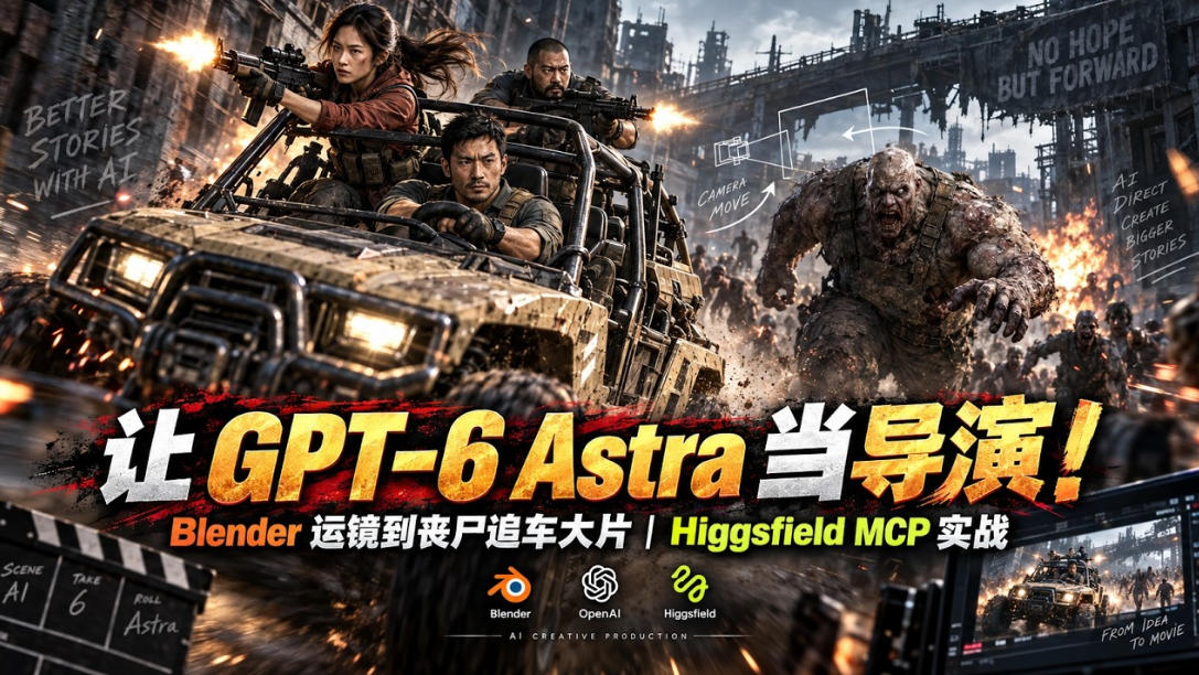 让GPT-6 Astra当导演！Blender运镜到丧尸追车大片｜Higgsfield MCP实战|无忧资源社