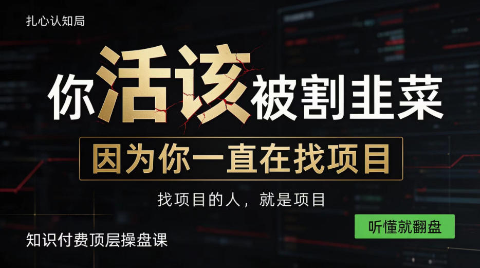 做项目不如卖项目，做知识付费自己当老板，知识付费顶层操盘课，听懂就翻盘【揭秘】|无忧资源社