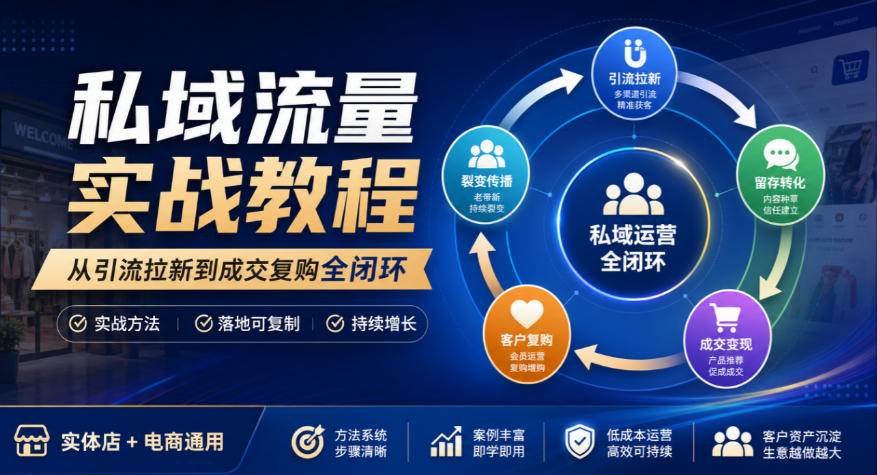 私域流量实战教程，从引流拉新到成交复购全闭环，实体店电商通用|无忧资源社