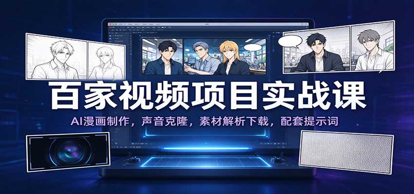 百家视频项目实战课：AI漫画制作，声音克隆，素材解析下载，配套提示词|无忧资源社