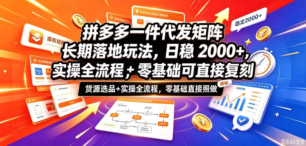 拼多多一件代发矩阵长期落地玩法，日稳入2k+，选品货源+实操全流程，零基础可直接复刻【拆解】|无忧资源社