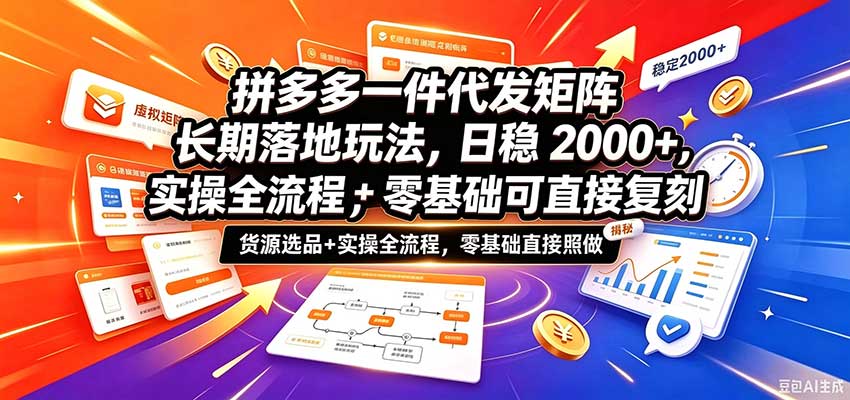 拼多多一件代发矩阵长期落地玩法，日稳2000+，选品货源+实操全流程，零基础可直接复刻|无忧资源社