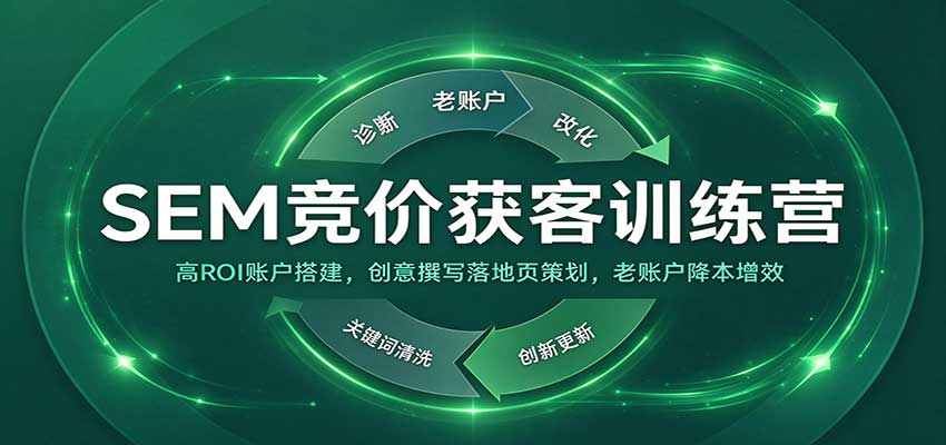 SEM竞价获客训练营：高ROI账户搭建，创意撰写落地页策划，老账户降本增效|无忧资源社