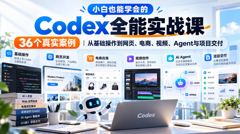 小白也能学会的Codex全能实战课｜36个真实案例，从基础操作到网页、电商、视频、Agent与项目交付|无忧资源社