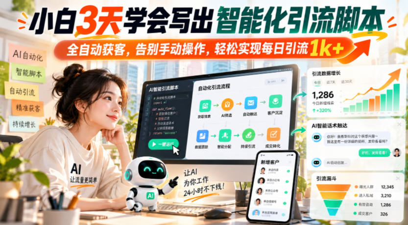 小白3天学会写出智能化引流脚本，全自动获客，告别手动操作，轻松实现每日引流1k+|无忧资源社
