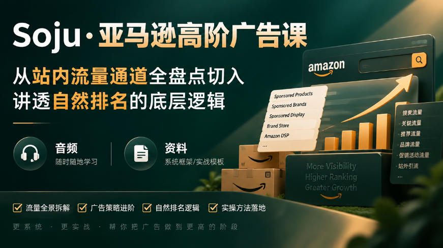 亚马逊高阶广告课，从站内流量通道全盘点切入，讲透自然排名的底层逻辑（直播+音频+资料）|无忧资源社