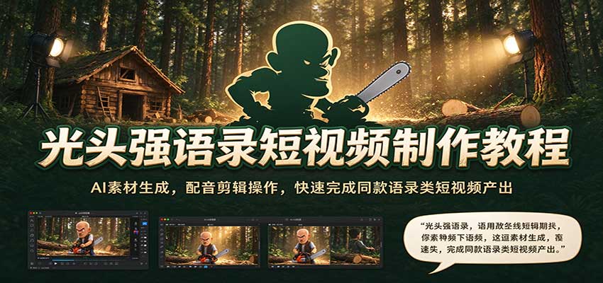 光头强语录短视频制作教程：AI素材生成，配音剪辑操作，快速完成同款语录类短视频产出|无忧资源社