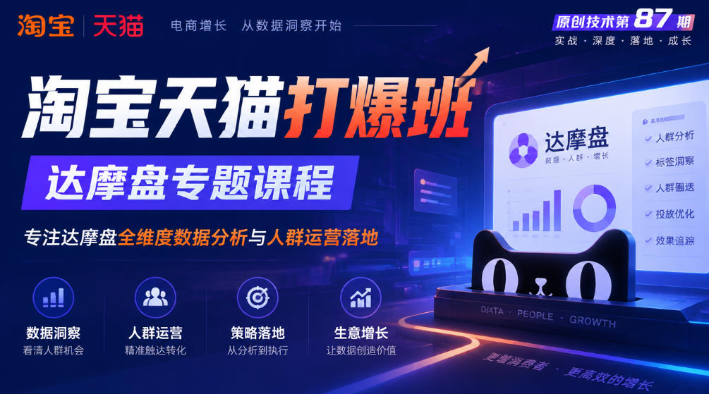 《淘宝天猫打爆班》原创技术第87期，达摩盘专题课程，专注达摩盘全维度数据分析与人群运营落地|无忧资源社