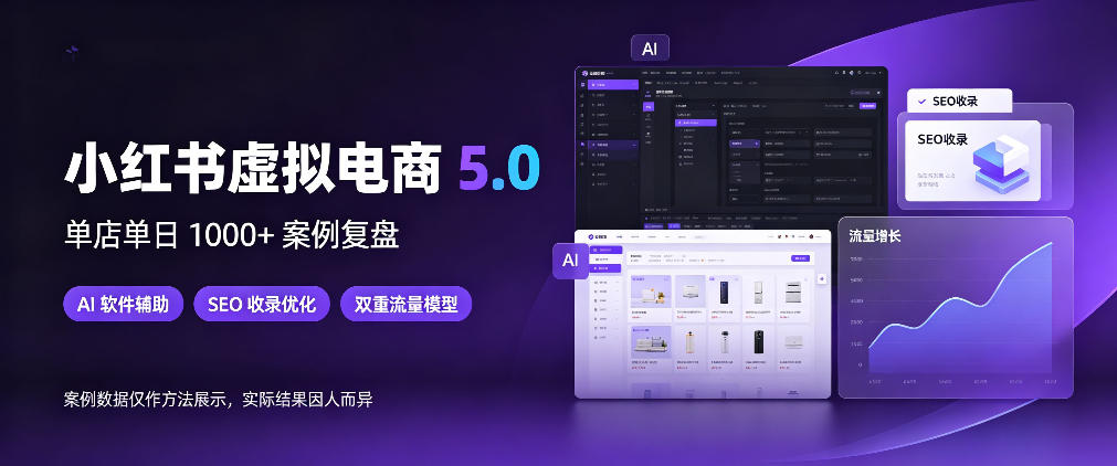 小红书虚拟电商5.0，单店单日1000+，AI软件+SEO收录，双重流量稳定出单【揭秘】|无忧资源社