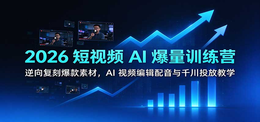2026短视频AI爆量训练营：逆向复刻爆款素材，AI视频编辑配音与千川投放教学|无忧资源社