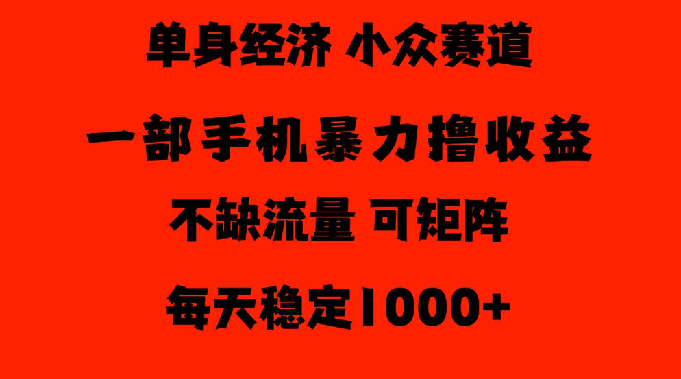 26年暴力单身经济，稳定日入500-1k，不缺流量，流量极大，冷门小众赛道，门槛低小白轻松上手【揭秘】|无忧资源社