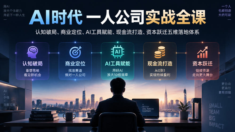 AI时代一人公司实战全课｜认知破局、商业定位、AI工具赋能、现金流打造、资本跃迁五维落地体系|无忧资源社
