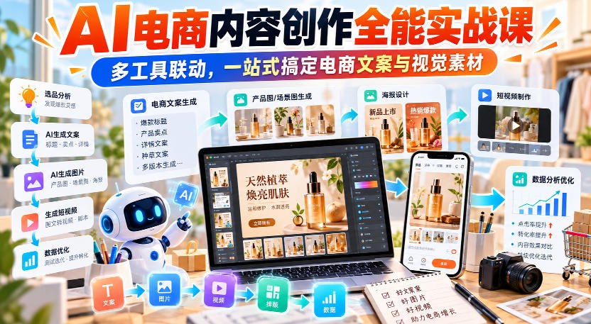 【无水印】AI电商内容创作全能实战课｜多工具联动，一站式搞定电商文案与视觉素材|无忧资源社