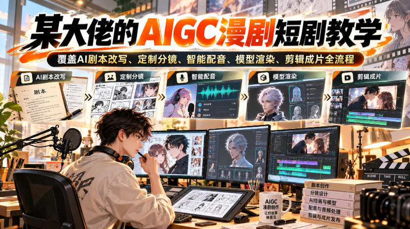 某大佬的AIGC漫剧短剧教学，覆盖AI剧本改写、定制分镜、智能配音、模型渲染、剪辑成片全流程|无忧资源社