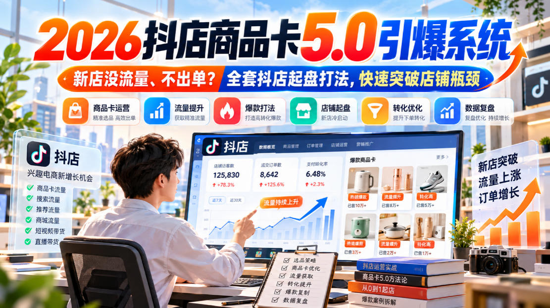 2026抖店商品卡5.0引爆系统，新店没流量、不出单？全套抖店起盘打法，快速突破店铺瓶颈|无忧资源社