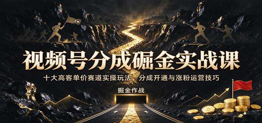 视频号分成掘金实战课：十大高客单价赛道实操玩法，分成开通与涨粉运营技巧|无忧资源社