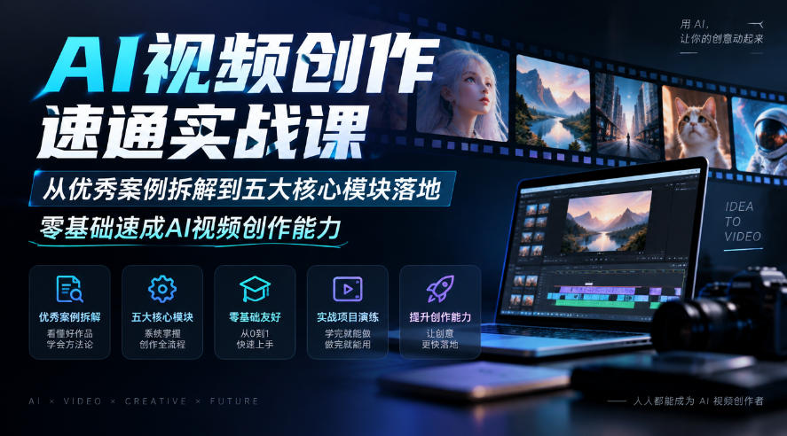 AI视频创作速通实战课｜从优秀案例拆解到五大核心模块落地，零基础速成AI视频创作能力|无忧资源社